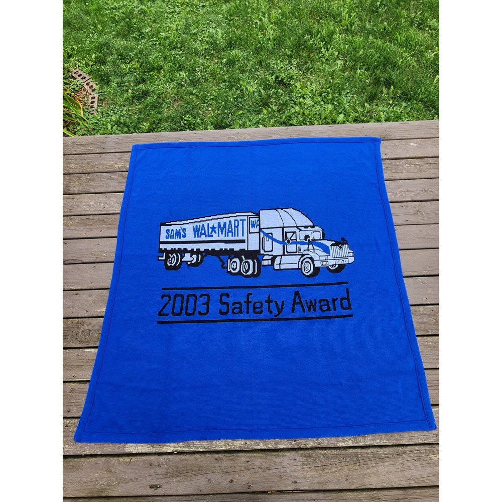 Logo Knits Walmart 2003 Safety Award Semi Truck Knit Throw Blanket Blue OS